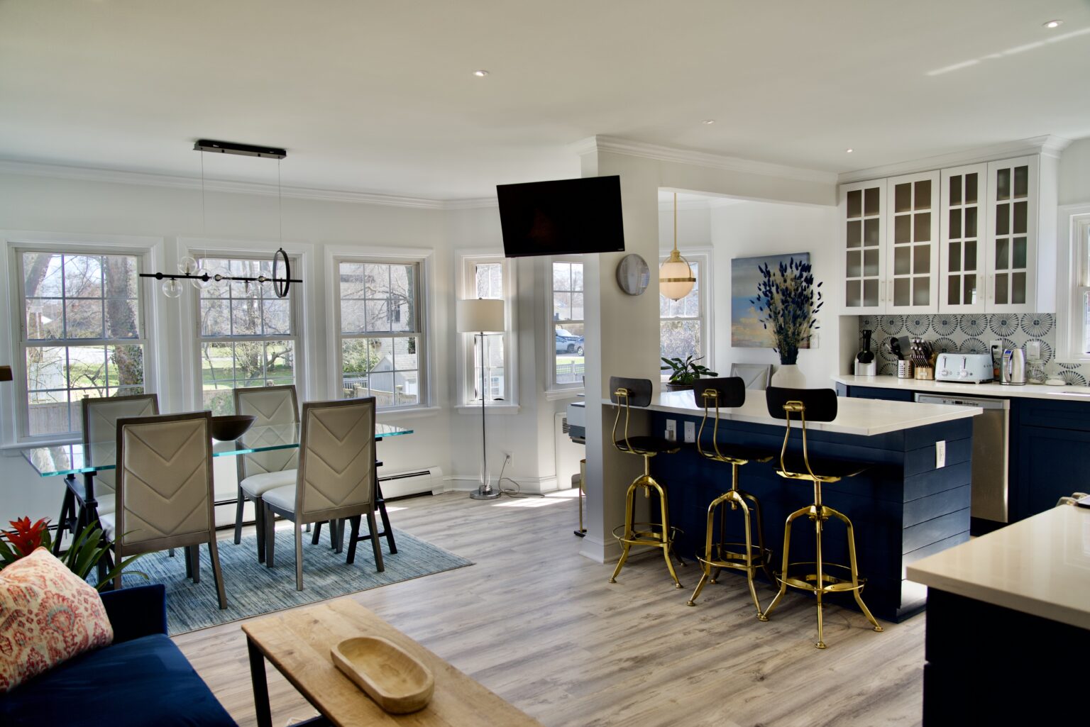 a kitchen area with attached dining area